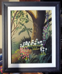 Original Oil Painting, Garden in the Woods, Backyard Flowers