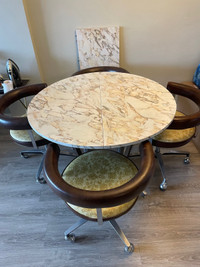 Mid Century Dining Table /w Leaf and Swivel Chairs