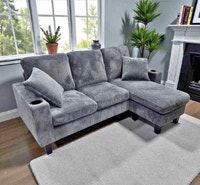 Plush Corduroy 3-Seater Sofa - Reversible Chaise- Brand New Barrie Ontario Preview