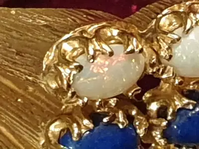 STERLING TURQUOISE NAVAJO SQUASH BLOSSOM GOLD 0PAL LAPIS LAZULI, View more