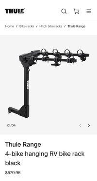 Thule Range 4 bike hanging bike rack and 4 frame adapters 