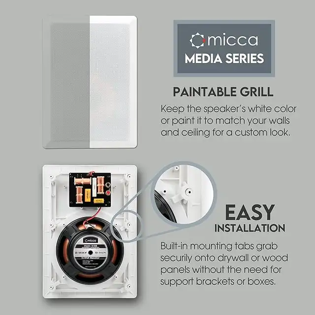Micca M-8S 2-Way in-Wall Speakers home theatre paintable pair in Speakers in Mississauga / Peel Region - Image 5
