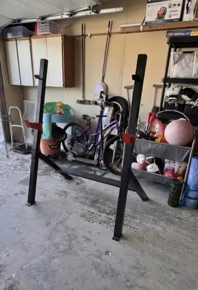 Perfect squat rack and bench. Gym equipment / workout / dumbbells / dumbells / weights / standard we...