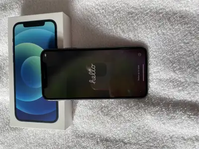 This is a used iPhone 12 that comes with 64GB of storage, is unlocked, and has its original box. Thi...