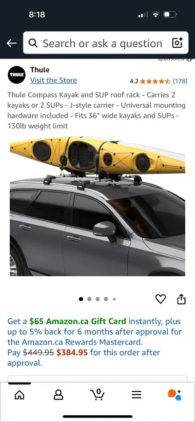 Versatile water sport carrier that can transport 2 kayaks or 2 stand up paddleboards. Universal hard...