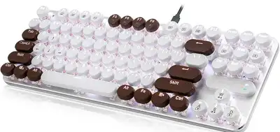 Typewriter Style Mechanical Keyboard 87 Key Retro Punk Round Keycap LED Backlit USB Wired Gaming Key...