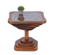 Square Side Coffee Table, Side Table, Tempered Glass, Walnut