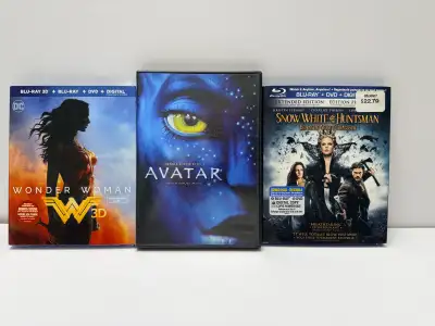 Bundle of three pre-owned feature films, including: Wonder Woman 3D, - brand new/sealed James Camero...