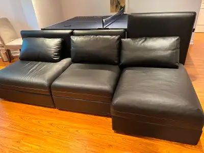 Black Leather Sectional Sofa with Storage, View more