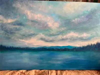 “Tranquility”, oil on canvas on a substantial, hand made stretcher 24x 36x2 inches. By a local artis...