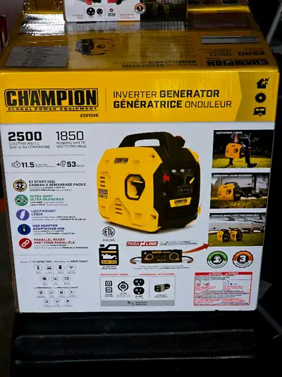 I'm selling two brand new Champion 2500-Watt Inverter Generator, plus one brand new parallel kit $60...