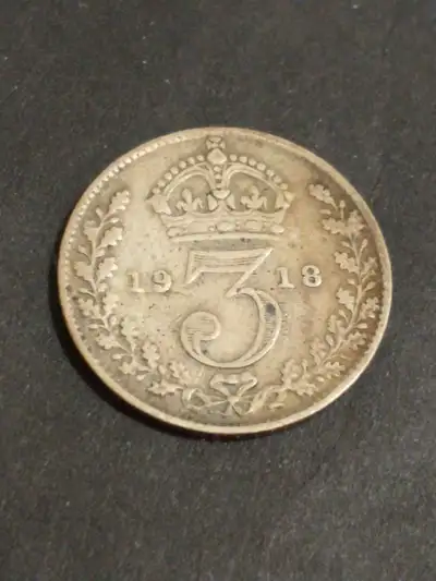 Nice! 1918 UK George V .925 silver 3 pence WWII coinage KM #813, View more