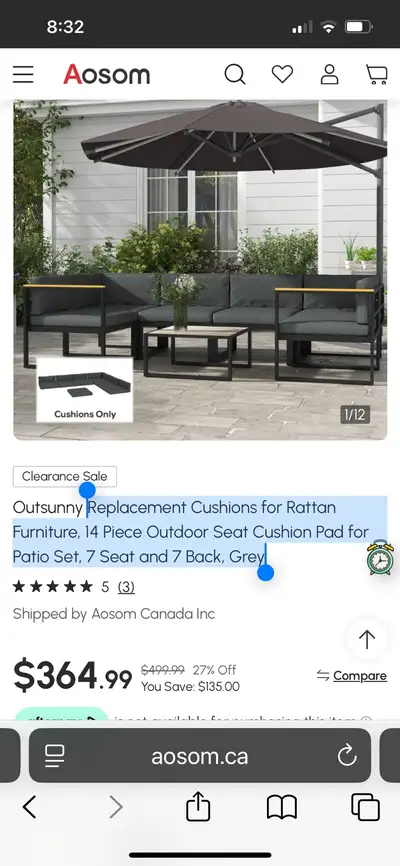 Replacement Cushions for Rattan Furniture, 14 Piece Outdoor Seat Cushion Pad for Patio Set, 7 Seat a...