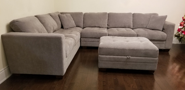 3-piece Tufted Fabric Sectional with Storage Ottoman, Grey in Couches & Futons in City of Toronto