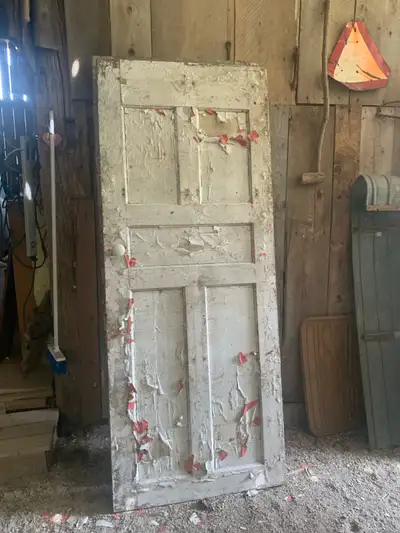 Selection of old interior doors. Needs refinishing. With antique hardware 3 32 x 80, 2 30 x 80, 2 36...