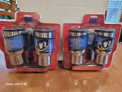 NEW IN PACKAGE Maximo Dual Travel Auto Mug Kit with dual adapter that plugs into vehicle cigarette l...