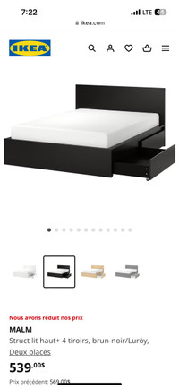 IKEA Malm full bed, 4 drawers/structure de lit haut, 4 tiroirs