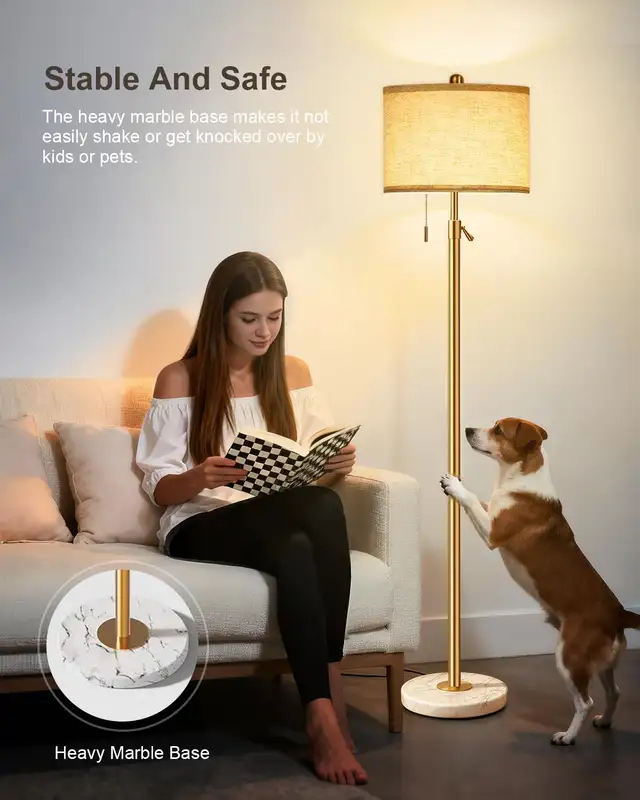 Floor Lamp Living Room Standing Marble Base 3 Way Dimmable Gold in Indoor Lighting & Fans in Oshawa / Durham Region - Image 3