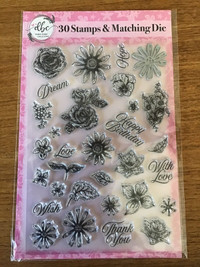 30 Stamps & Matching Die - flowers, leaves, sentiments