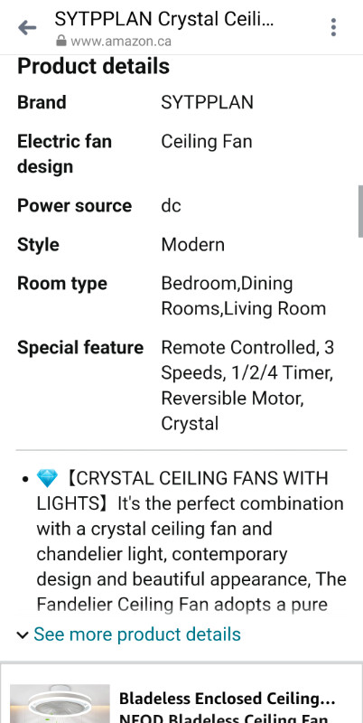 SYTPPLAN crystal ceiling fan in Indoor Lighting & Fans in Ottawa - Image 4