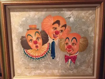 Vintage Roger Hines Oil Painting of 3 Clowns, View more