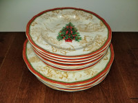 222 Fifth Plates. Christmas Toile Pattern.
