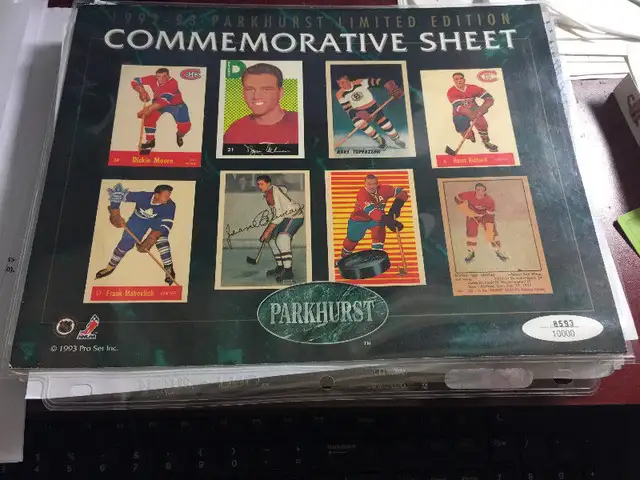 1992-93 PARKHURST LIMITED EDITION COMMEMORATIVE SHEET#8593/10000