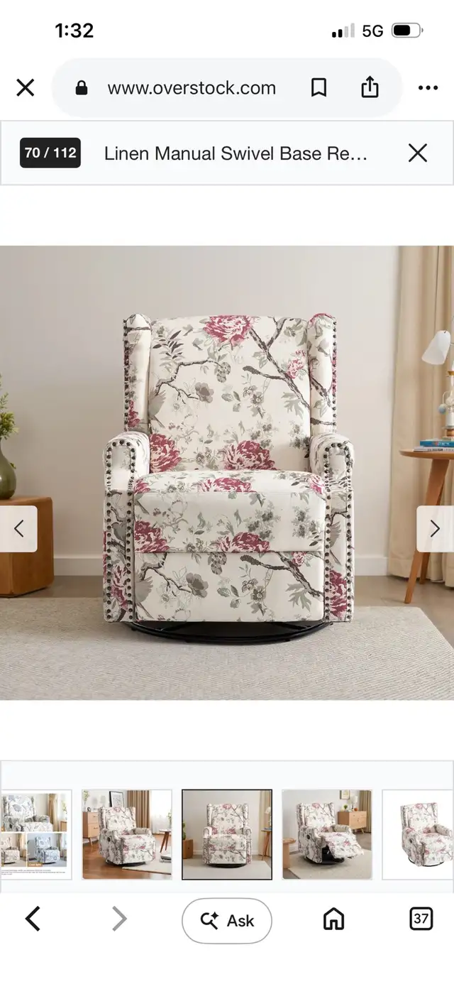 New Linen Manual Swivel Base Recliner in Chairs & Recliners in Mississauga / Peel Region - Image 3