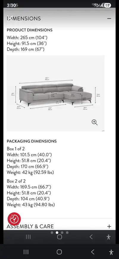 Structube Ventura modern right-facing sectional sofa in grey., View more