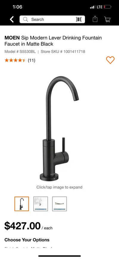 MOEN Sip Modern Lever Drinking Faucet in Matte Black NEW, View more