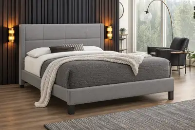 light grey fabric Bed frame Available in queen size, View more
