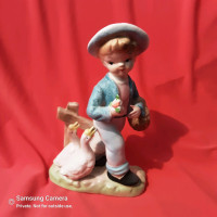 Little Blue Boy with Ducks mid century Porcelain figurine