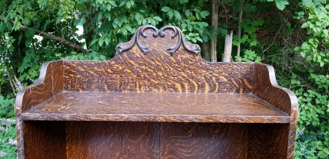 Victorian faux oak hardwood bookcase 4 shelf hole bottom c1900 in Bookcases & Shelving Units in Ottawa - Image 4