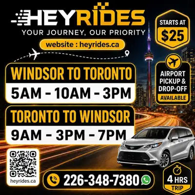 5AM ,10AM, 3PM,   》WINDSOR TO TORONTO> EVERYDAY , View more