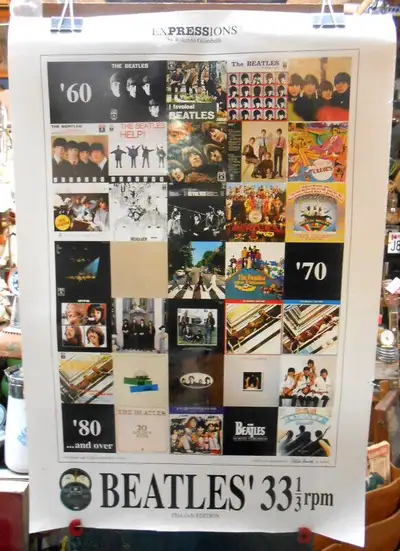 1- Grand Poster de l'anthologie des albums des Beatles à 30$, à partir de leur débuts jusqu'aux dern...