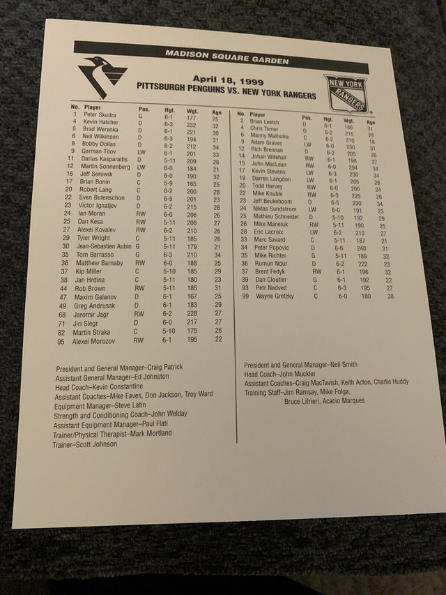 Wayne Gretzky LAST GAME NYR/PENS Lineup Card Showcase 305 in Arts & Collectibles in Edmonton - Image 2