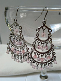 New Chandelier Earrings Pink & Clear Crystal beads
