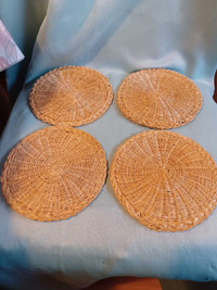 4 vintage wicker trivet hot pads 