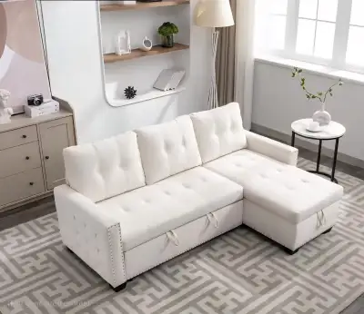 " White Pullout Sectional Sofa Bed with Storage For Sale", View more