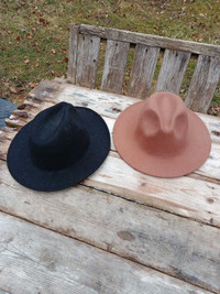 Pair Of Hats, Black And Brown, Approx 8" Head Diameter 