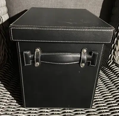 DISPLAY STORAGE BOX IN FAUX LEATHER CARDBOARD WITH HANDLES-BLACK, View more