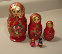 Vintage Red Russian Babushka Nesting Dolls
