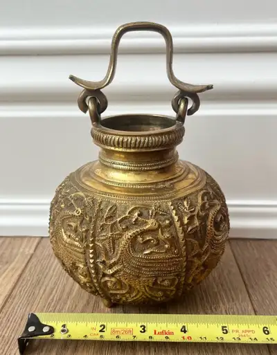 Brass Water Ewer. Crane Motif Hand Chased Solid Brass Ewer, View more