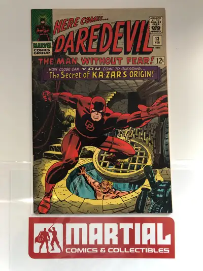 Daredevil comic book issue 13. Approx 7.0 raw grade condition with off-white pages, tanning, and lig...