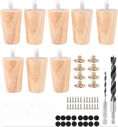 NEW Solid Wood 3" Round Tapered Furniture Legs - 8pk, View more
