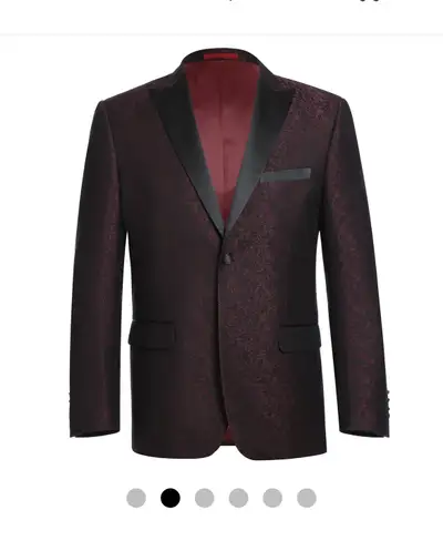 Men’s Slim Fit Burgundy Tuxedo Blazer by Renoir. Sz R36, View more
