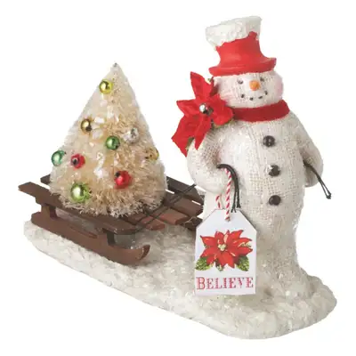 Snowman Pulling Sled w/Tree Christmas Decor NEW MINT, View more