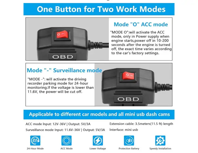 OBD Power Cable for Dash Camera, OBD to Mini USB OBD Adapter in Other in Edmonton - Image 3