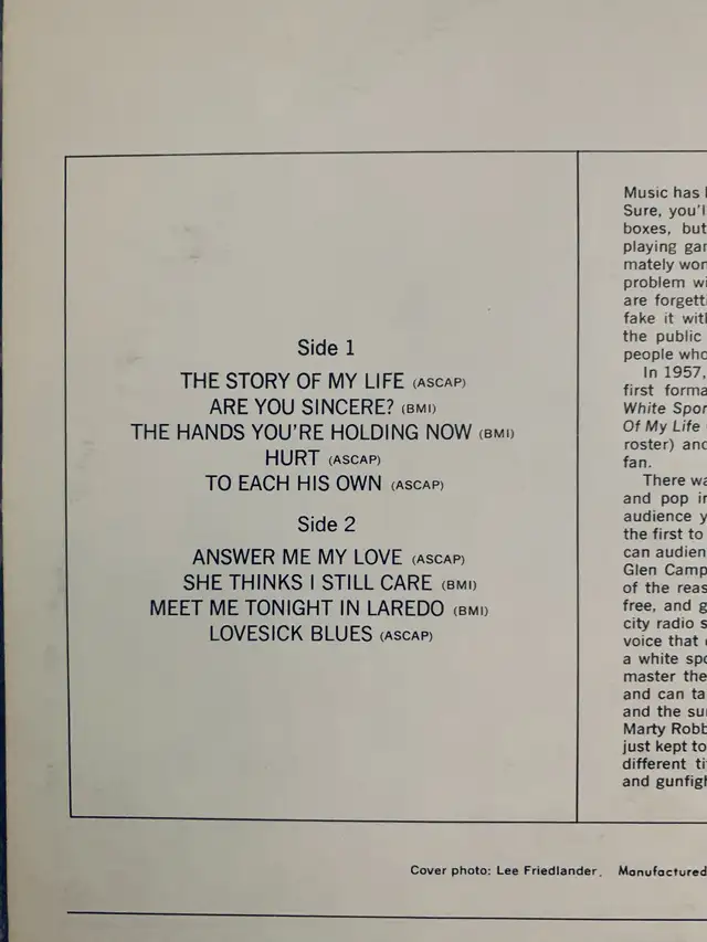 Marty Robbins - The Story of My Life (Vinyl Lp) in CDs, DVDs & Blu-ray in Mississauga / Peel Region - Image 4