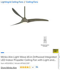 Minka Aire Light Wave 65-in Driftwood Integrated LED ceiling fan